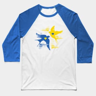 Birds of Peace | Ukrainian Flag color hand drawn heart, Peace for Ukraine Baseball T-Shirt